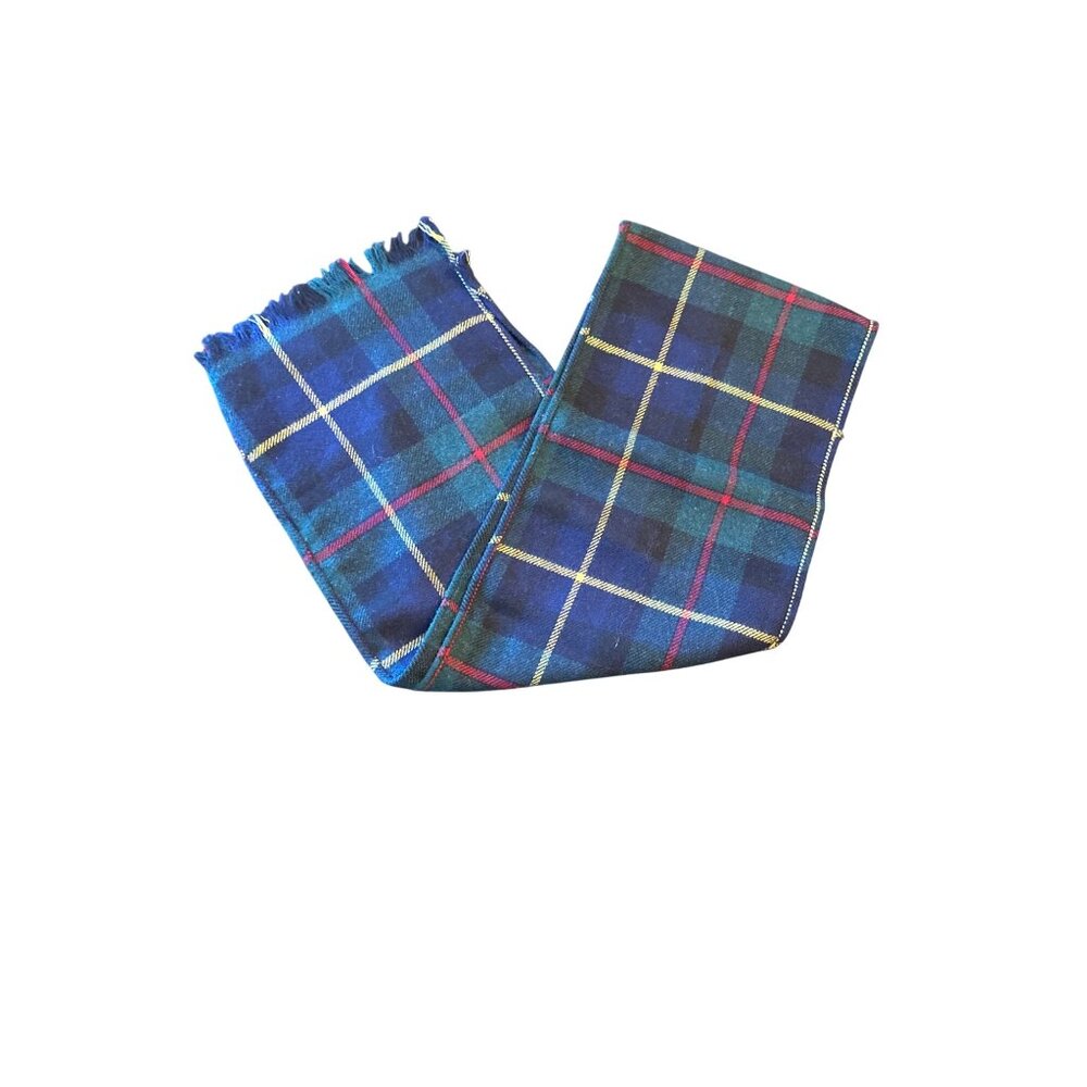 Tartan Plaid‎ Wool Blend Scarf With Fringe Trim Vintage